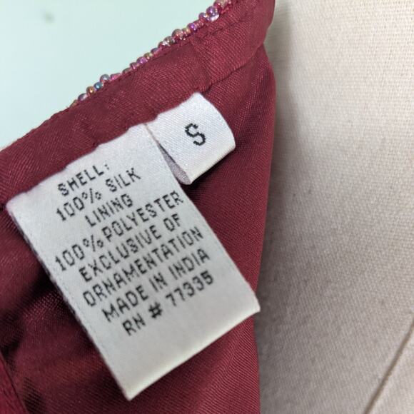 Scala Beaded Prom Dress Maxi Gown S Red Pink Silk Y2K Fairy Y2K Modest Gatsby - Picture 14 of 16